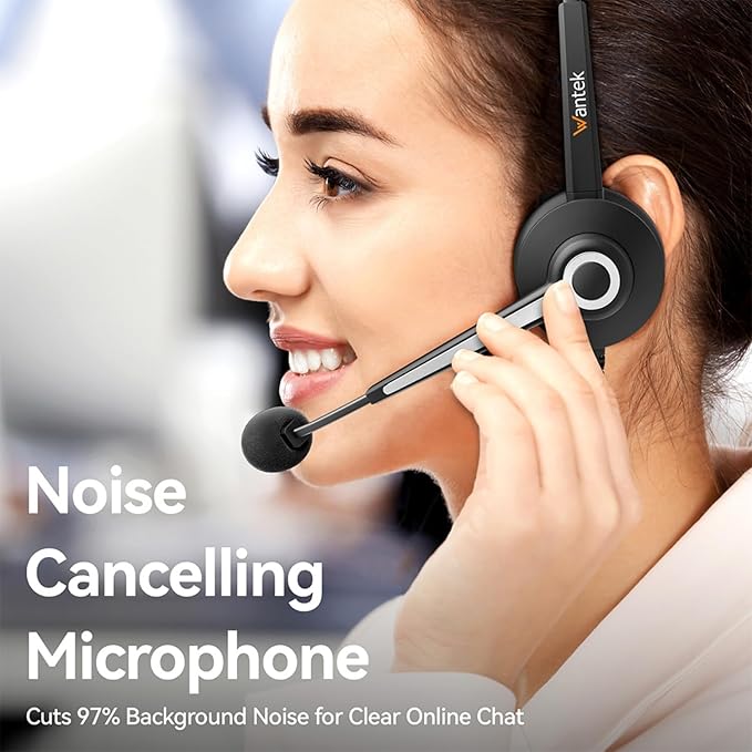 Wantek USB Headset with Microphone for PC, Computer Laptop Headset with Call Answer Button for MS Teams & IP Phones, Lightweight Design & Memory Foam Cushions for All-Day Comfort