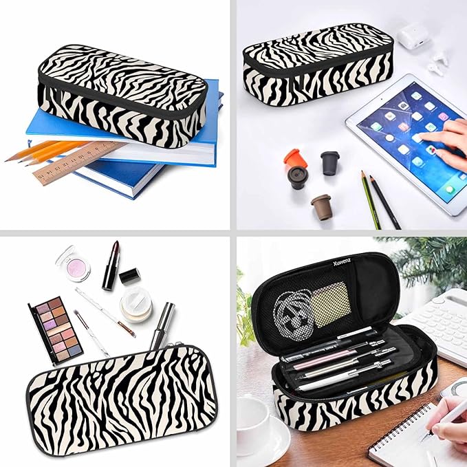 Zebra Stripes Pencil Case Organizer White Black Stripe Animal Fur Stationery Box Makeup Box School Supply for Boy Girl Men Women