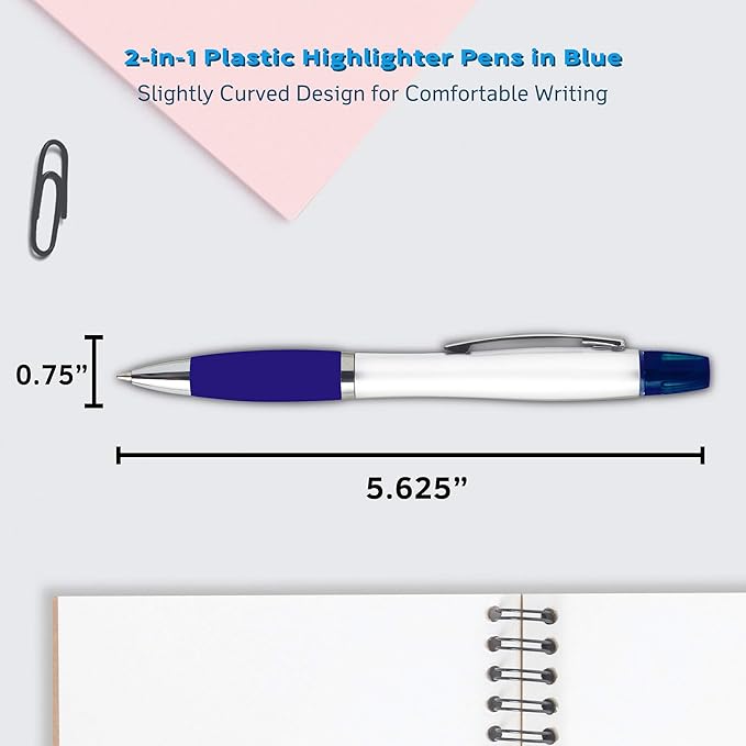 DISCOUNT PROMOS 10 Plastic Highlighter Pens Pack - Rubber Grip, Black Ink - Blue