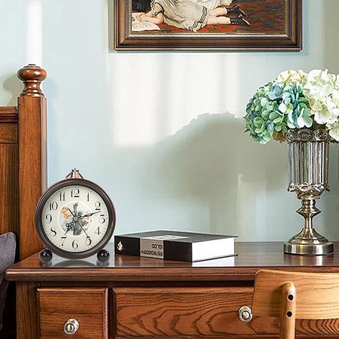 Loud Alarm for Deep Sleepers Desk Vintage Alarm Clock 5.25 inch Small Battery Operated Retro Clock Bedroom Live Room Decor Gift Clock