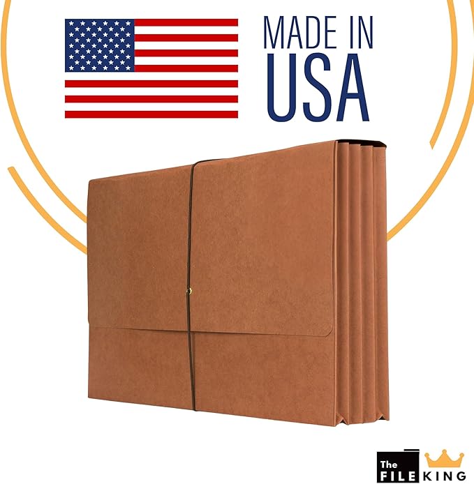 The File King Expanding File Wallet - Legal Size, 50 Redropes | USA Made | 3.5” Expandable File Folders | Redwell Folders Legal Size Wallets | Red Rope Expanding File Folder with Flap & Elastic Cord