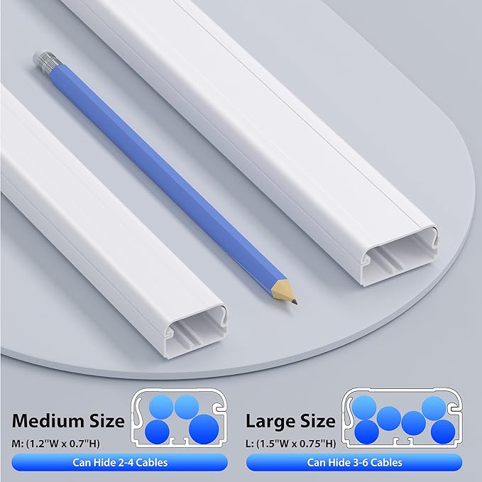 ZhiYo Large Capacity Wire Hiders for TV on Wall, 63in (4xL15.8in) PVC Cable Cover, Snap and Lock Design, White Cord Covers for Wires on Wall