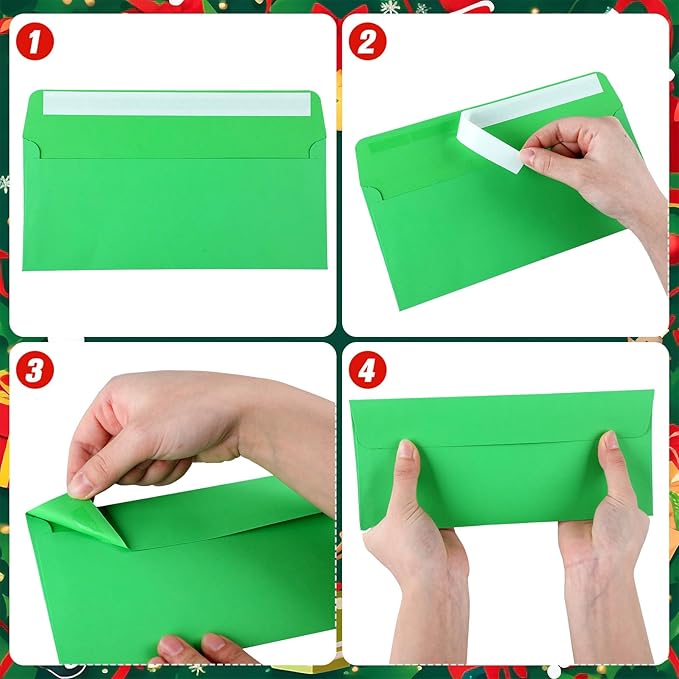 500 Pcs #10 Colored Envelopes Letter Size Business Envelopes Neon Adhesive Standard for Office Check Invoices Letters Letterhead Invitations Announcements 4-1/8 x 9-1/2''(Green Series)