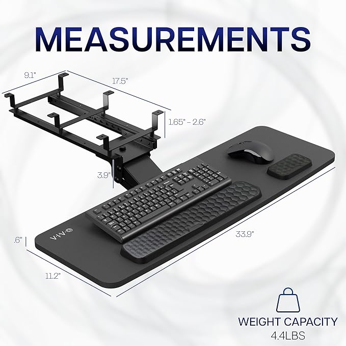 VIVO Premium Adjustable 34 x 11 inch Computer Keyboard and Mouse Platform Tray, Ergonomic Under Table Desk Mount Drawer with Padding, Black, MOUNT-KB34P-B