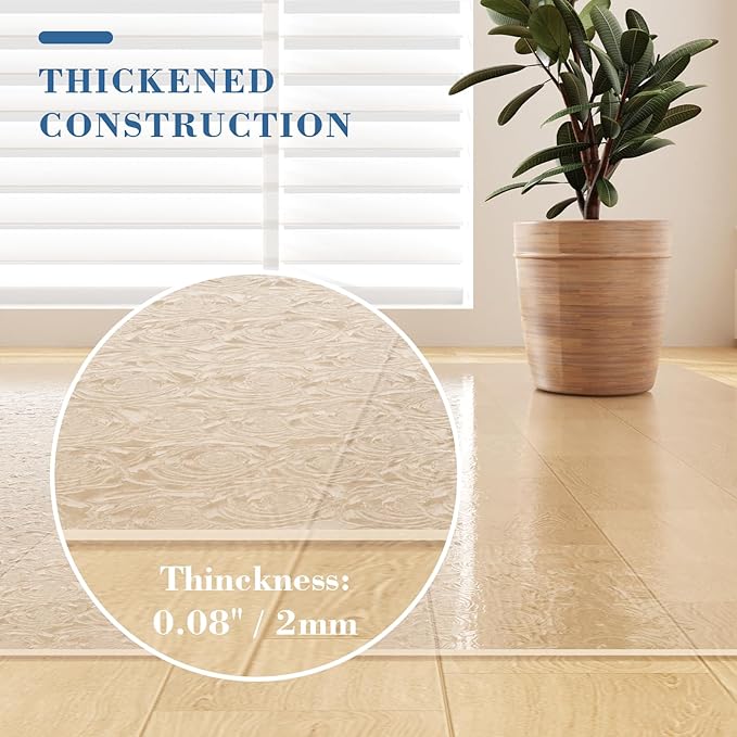Chair Mat for Hard Floors, Tydle 36" x 60" Office Chair Mat for Hardwood Floors, Non-Slip Plastic Floor Mat for Gaming Chairs, Hard Floor Protector Computer Desk Vinyl Mat for Home Office (Clear-Rose)