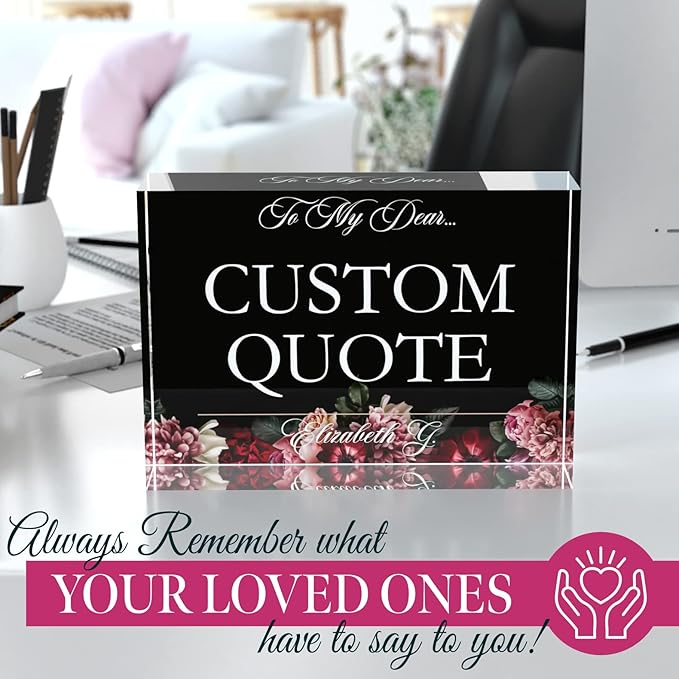 Personalized Gifts, Custom Quote Block Letter Board,Crystal-Clear Acrylic with Gift Box,17 Styles, Holiday and Christmas Gift for Mom, Dad, Girlfriend, Him or Her, Husband, Wife (5"x7, Floweret)