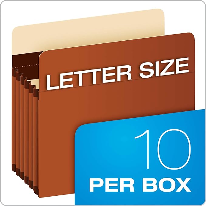Pendaflex Expanding Accordion File Pockets, Extra Durable, Expands 5.25", Letter Size, Reinforced with Dupont Tyvek Material, 10/Box (15422) Brown