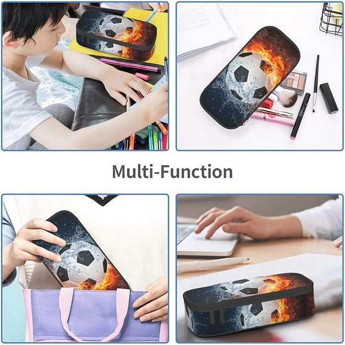 Soccer Ball Cool Sport Pencil Case Big Capacity Storage Pencil Pouch Stationery Bags With Zipper Portable Pen Holder Box Organizer For Boys Girls Teens Student College School Office Supplies