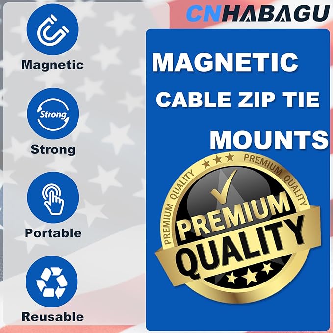 Magnet Zip Tie Mount Clips Magnetic Zip Ties Mount Holder 25LBS Strong Multipurpose Wire Cable Holder Mount Wire Clips Management for Home Office Marine Electrical Wiring (10 PCS)