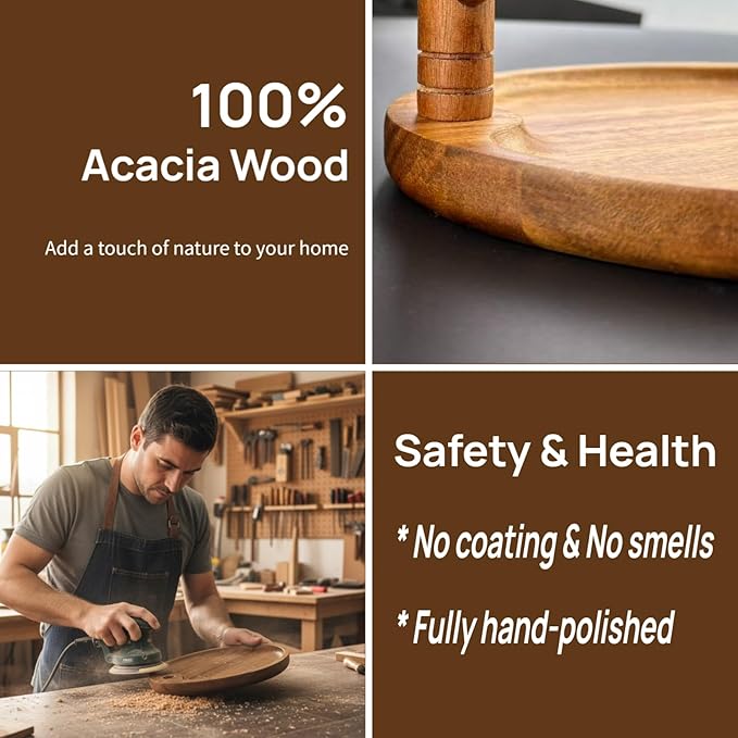 Solid Acacia Key Tray, Key Bowl for Entryway Table, Natural Catchall Tray with Key Holder Stand with 5 Hooks, Wooden Dish for Wallet, Watch, Jewelry Organizer