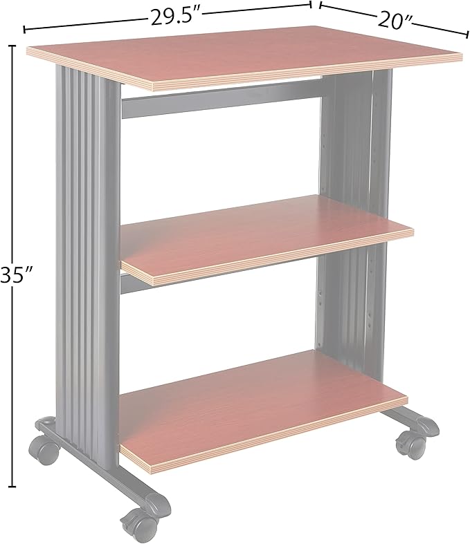 Safco Muv Adjustable Printer Stand 1881CY, Cherry Top, Black Frame, Swivel Wheels, Two Adjustable Shelves