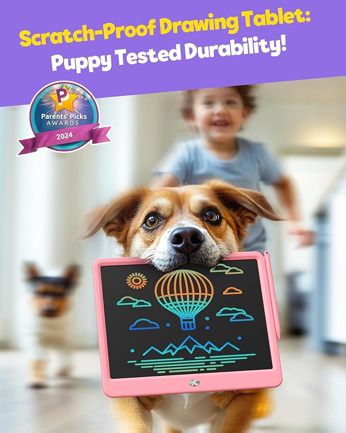 TEKFUN LCD Writing Tablet for Kids Girls Toys, 12 Inch Erasable Drawing Tablet Doodle Board Colorful Doodle Pad, Gifts for Toddlers Girls Adults (Pink)