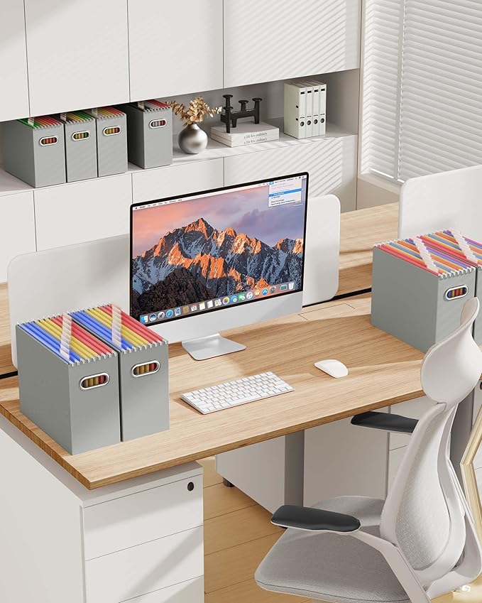 Oterri Cardboard File Organizer Box for Hanging File Folders Letter Size,File Box for Computer Desk,File Cabinet,Working Home,Office,Classroom (Grey, Letter Size - 4 Packs)
