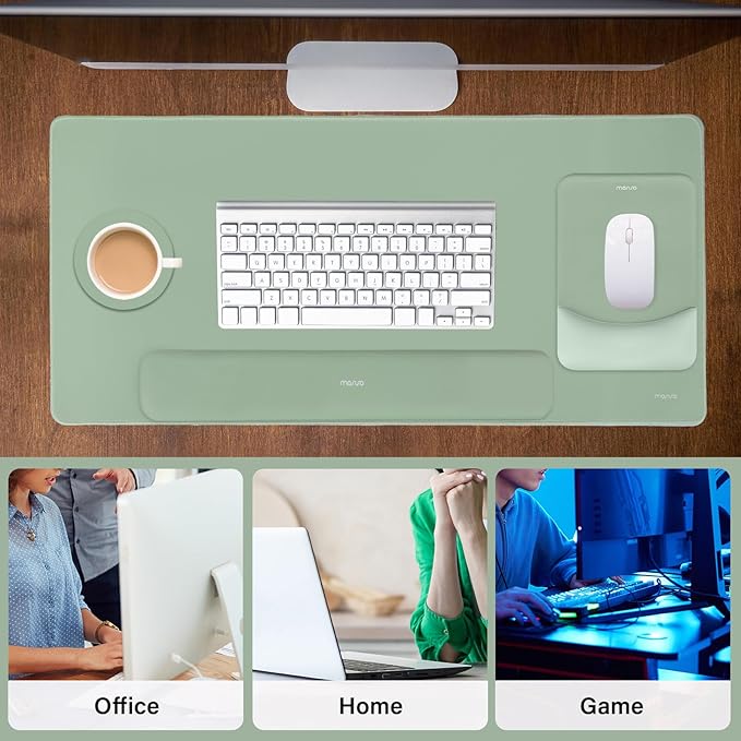 MOSISO Keyboard Mouse Pad Set, Large Gaming Mouse Pad&Rectangular Keyboard Wrist Rest&Mousepad with Wrist Rest&Coaster, Ergonomic Non-Slip&Easy Typing Pad with Curved Silicone Lining, Antique Green