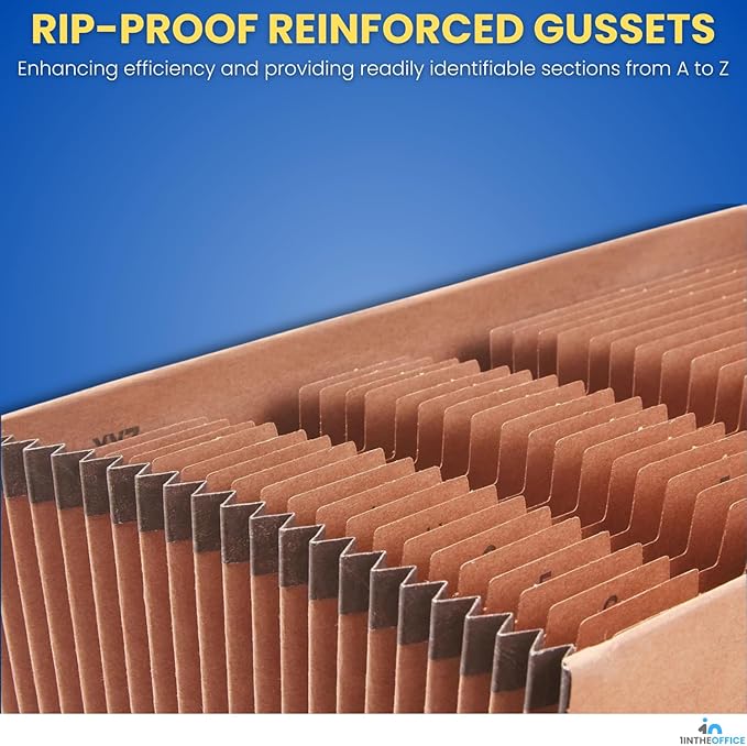 1InTheOffice Expanding File Folder Organizer, Accordion Folder with Flap, A-Z File Organizer Letter Size, Brown