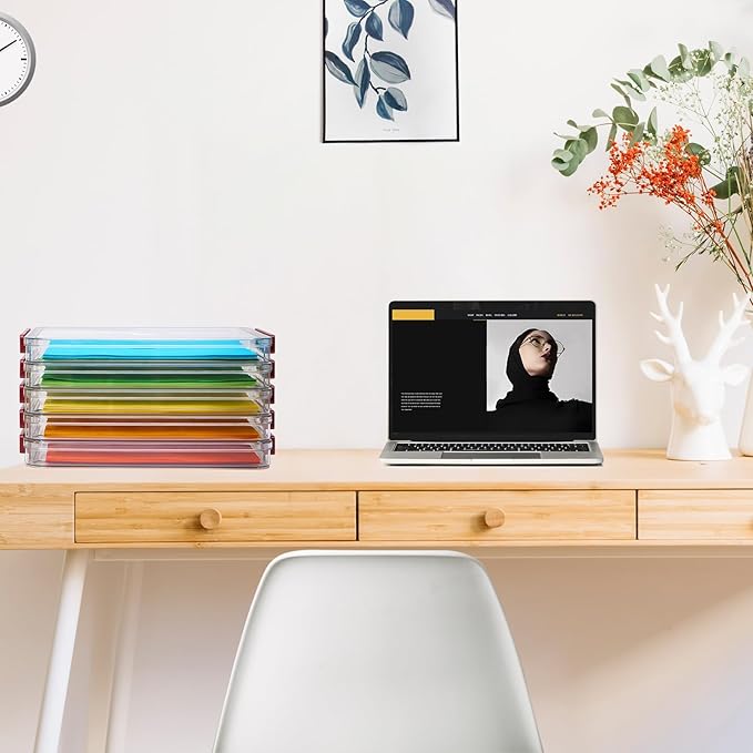 A4 Storage File Box 9 X 13 Clear Stackable Slim Plastic Portable Project Case For Letter Paper Photo Documents Scrapbook, 3 Count