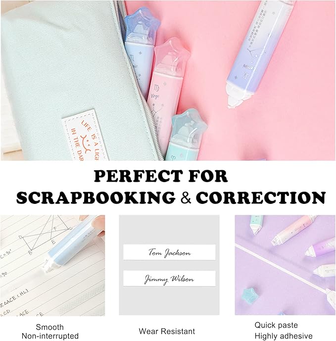 BITOSEE 2 in 1 Correction Tape and Double Sided Tape Roller, Cute Quick Dry Japan Correction Tape, with Adhesive Tape Runner,for School Office supplies