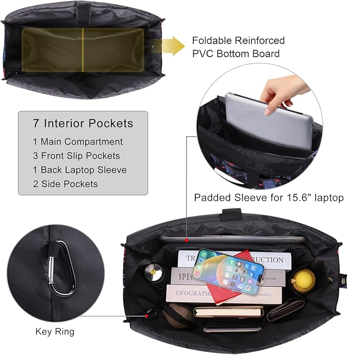 Utility Tote Bag with Laptop Compartment Luggage Sleeve Zippered Multi-pocket Commute Shoulder Purse for Nursing/Work
