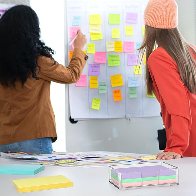 Sticky Note Holder, Crystal Clear Acrylic Notepad Holder 4x6 in Self-Stick Note Dispenser Office Desk Accessories, Memo Pad Holder Organizer for Classroom School Supplies