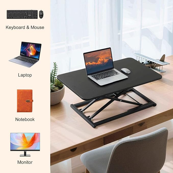 Standing Desk Converter Adjustable Height,Keyboard Riser for Stand Up Desk Riser,Computer Keyboard Stand for Desktop,Ergonomic Sit Stand Workstations for Home Office Black Size 23.6 Inch