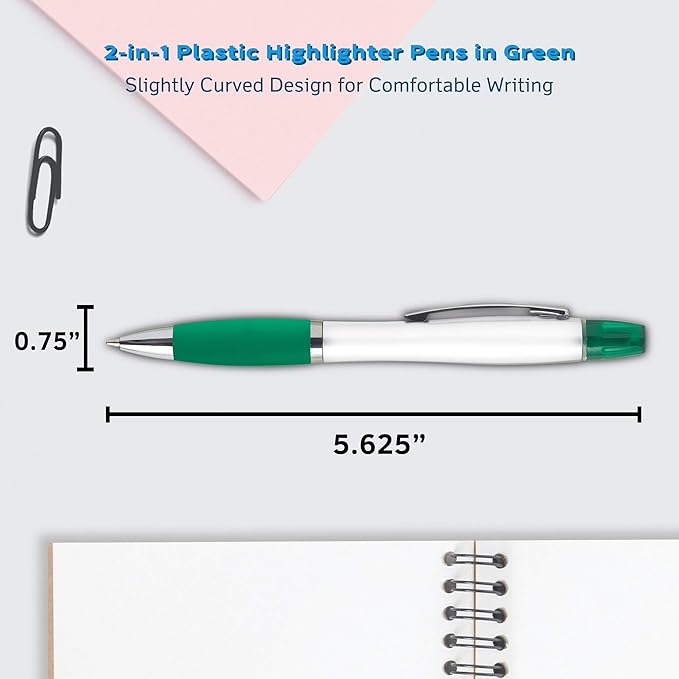 DISCOUNT PROMOS 10 Plastic Highlighter Pens Pack - Rubber Grip, Black Ink - Green