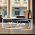 Custom Name Plate for Desk, Personalized Name Plate on Clear Acrylic Glass, Appreciation Gifts for Teacher Employee Boss Coworkers Nurse, Office Desk Accessories for Women Men (Engraved Classic)