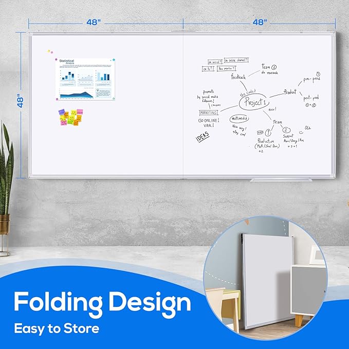 Magnetic Dry Erase Board 96 x 48 inches, Maxtek 4" x 8" Whiteboard for Wall, Large White Board Dry Erase Foldable Wall-Mounted Aluminum Frame Erase Board with Marker Tray for Office Home and School