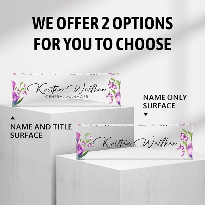 Custom Office Name Plate for Desk, Desk Name Plate Personalized, Personalized Gifts for Women, Appreciation Gifts for Employee Coworkers Boss Teacher, Office Accessories (Purple flower)