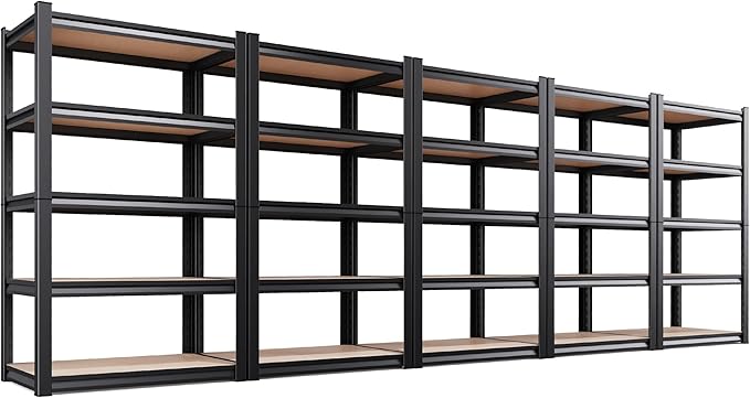 Set of 5 Garage Shelving 5-Tier Heavy Duty Storage Shelves, Adjustable Metal Shelving Unit, Utility Garage Organizer Shelf for Basement, Pantry, Kitchen, Warehouse,15.7" D x 35.4" W x 71.2" H