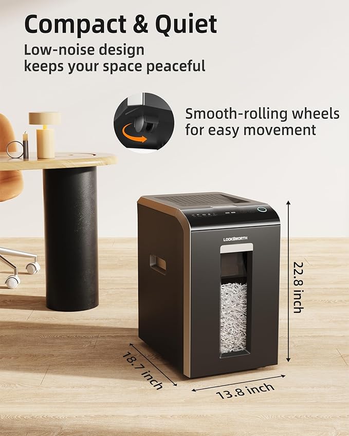 Heavy Duty Micro-Cut Paper Shredder: 200-Sheet Auto Feed/10-Sheet Manual Feed, P-5 High Security, 8.5 Gallon Bin with Casters for Home Office