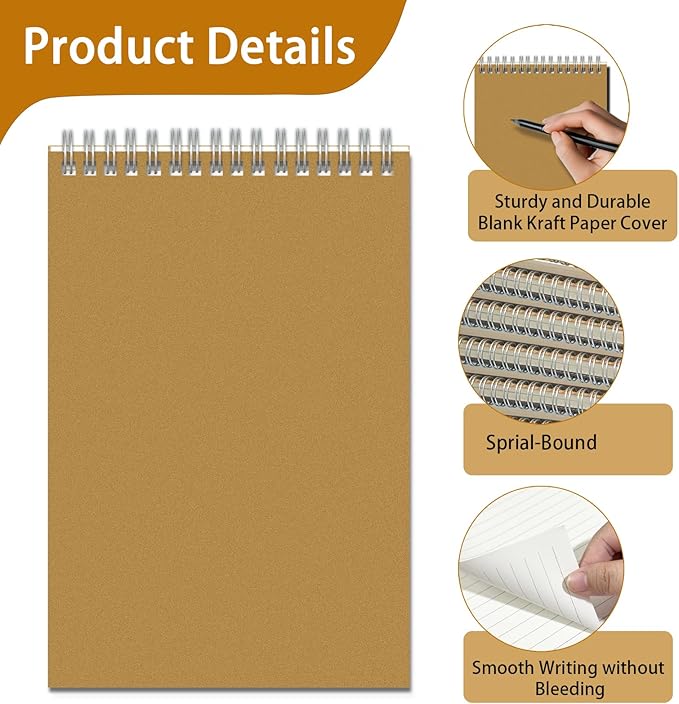 OSIMIG 24 Pack A5 Spiral Notebooks Bulk with Kraft Cover, 8x5.5 Inch Lined Paper Travel Journaling Notebooks, Composition Notebook for School Office Supplies, 80 Sheets 160 Pages