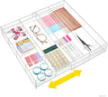 1 PC Acrylic Desk Drawer Organizer 2 Inch Height Expandable Drawer Organizer Trays with 8 Adjustable Compartments Desk Accessories for Makeup Silverware Office Bathroom(Clear,Stylish)