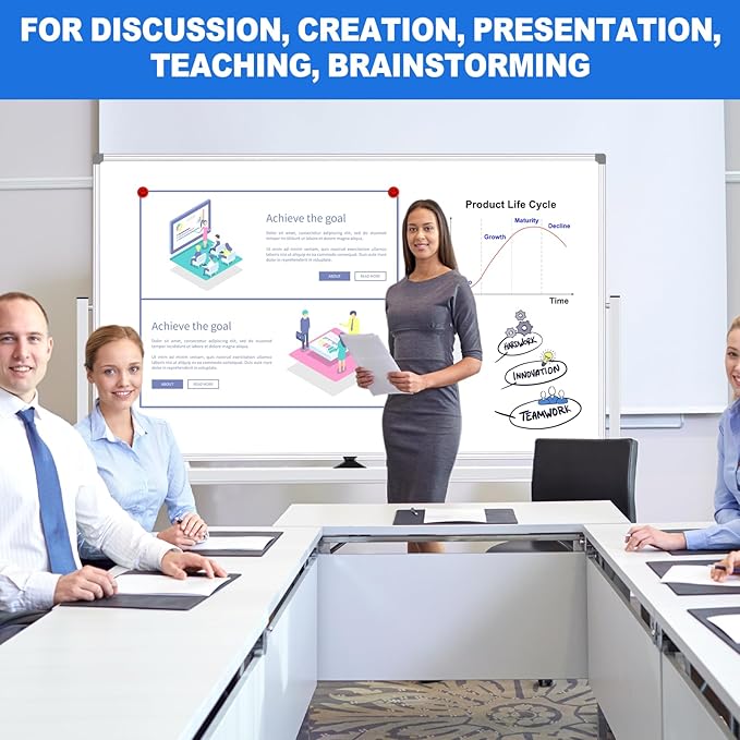 Magnetic White Board Dry Erase Whiteboard with Rolling Stand 72"x48" Double-Sided Mobile Large White Board on Wheels, Including 3 Magnetic Erasers, 7 Markers, 30 Magnets