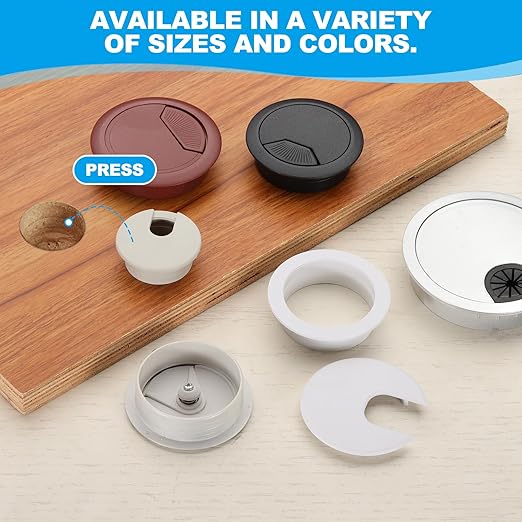 PATIKIL 50mm Desk Grommet, 8pcs Desk Cord Hole Cover Desk Cable Hole Grommet Cover Sturdy ABS Plastic Round for Cables Cabinets Desktop Equipment Wiring Organizing,Elasticity, Grey