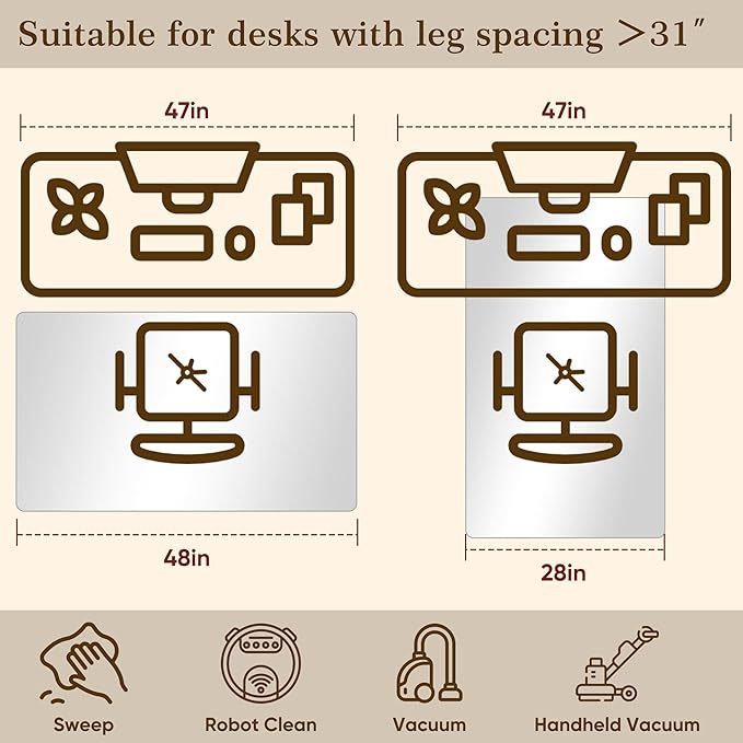 Homsion 28"x48" Tempered Glass Office Chair Mat for Carpet & Hardwood Floor, 1/6" Thick Clear Floor Protector Desk Chair Mat with Rounded and Polished Edges