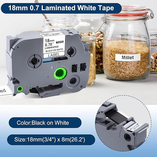 18mm 0.7 Laminated White Tape TZe-241 Compatible with Brother P Touch Label Maker PTD410 PT-D400 D610BT PT-D600 PT-2700 PT-1880, TZe Tz Tape 3/4 Inch, Black on White, 20 Pack
