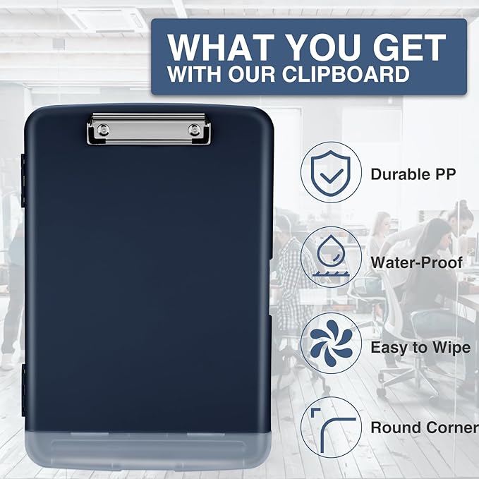 Sooez Clipboard with Storage, High Capacity Nursing Clip Board 8.5 x 11 with Pen Holder & Low Profile Clip, Plastic Clipboards Case Box, Teacher Must Haves School Office Supplies,Letter Size/ A4