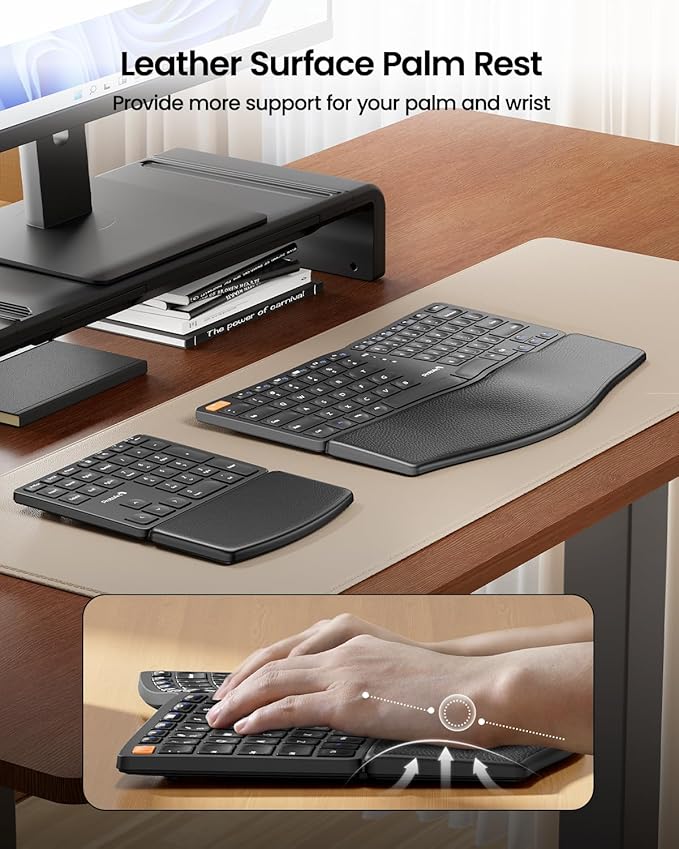 ProtoArc Wireless Ergonomic Keyboard, EK04 2.4GHz USB Wireless Ergo Keyboard with Separate Numeric Keypad, Split Design, Hard Wrist Rest, Rechargeable, for Windows PC/Laptop/Desktop