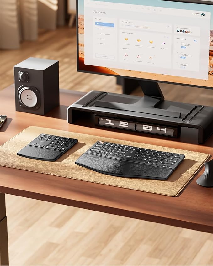 ProtoArc Wireless Ergonomic Keyboard, EK04 2.4GHz USB Wireless Ergo Keyboard with Separate Numeric Keypad, Split Design, Hard Wrist Rest, Rechargeable, for Windows PC/Laptop/Desktop