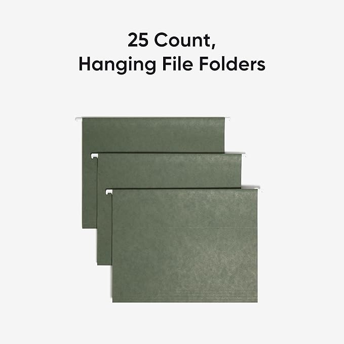 Smead Hanging File Folder, 1/5-Cut Adjustable Tab, Letter Size, Standard Green, Hanging Folders for Filing Cabinets, File Organizer Folder