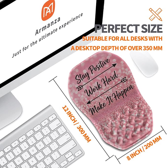 Ergonomic Slope Mouse Pad Wrist Support, Wrist Rest Mousepad for Carpal Tunnel Pain Relief with Massage Bulge and Slow Rebound Memory Foam (12x8 inch, Pink Stay Positive)