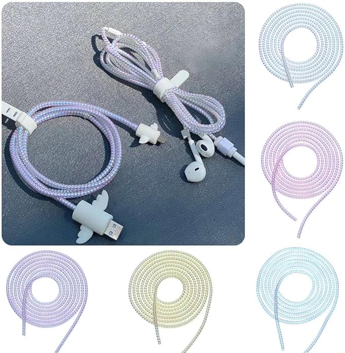 3Pcs Spiral Cable Protector, Chargers Cable Protector Data Cable Protect Sleeve, Headphone Cable Saver for Phone Earphone USB Data Cable Pet Chew 1.5m (4.92ft) (White)