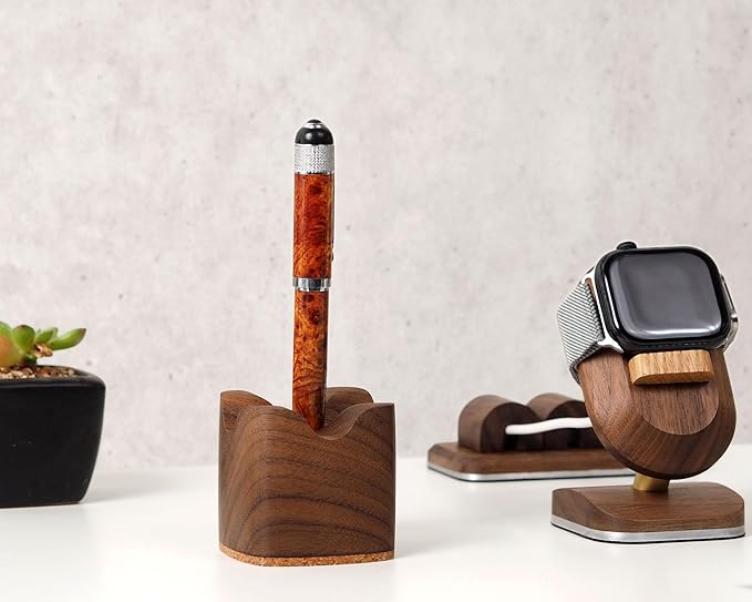 Wood Pen Holder– Handmade Walnut Desk Organizer, Minimalist Pen Holder for Office, Home, Gift (MODEL-1-WALNUT)