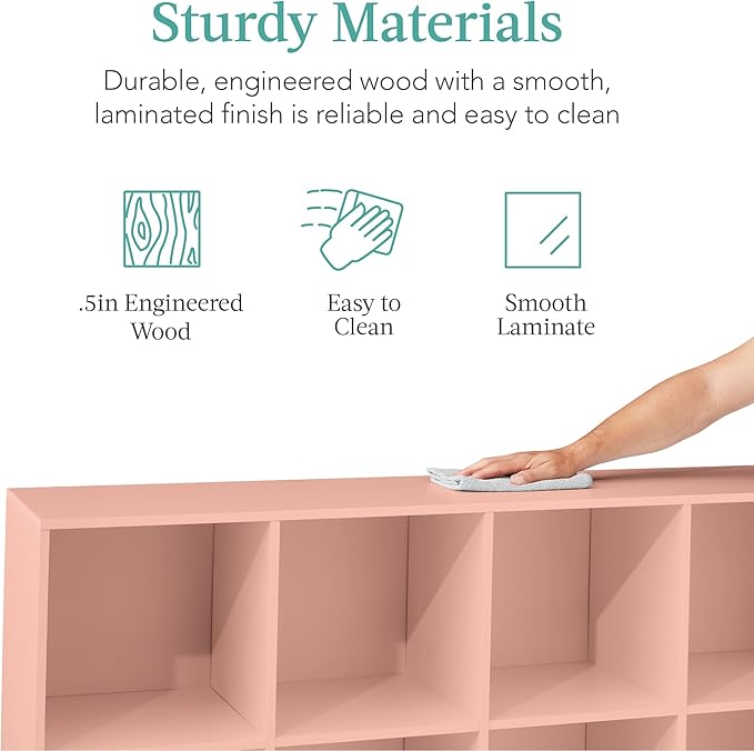 Best Choice Products Kids Bookcase 8-Cube Storage Organizer, 13.5in Shelf Opening, Bookshelf, Toy Storage, Customizable w/ 3 Removable Back Panels – Light Pink
