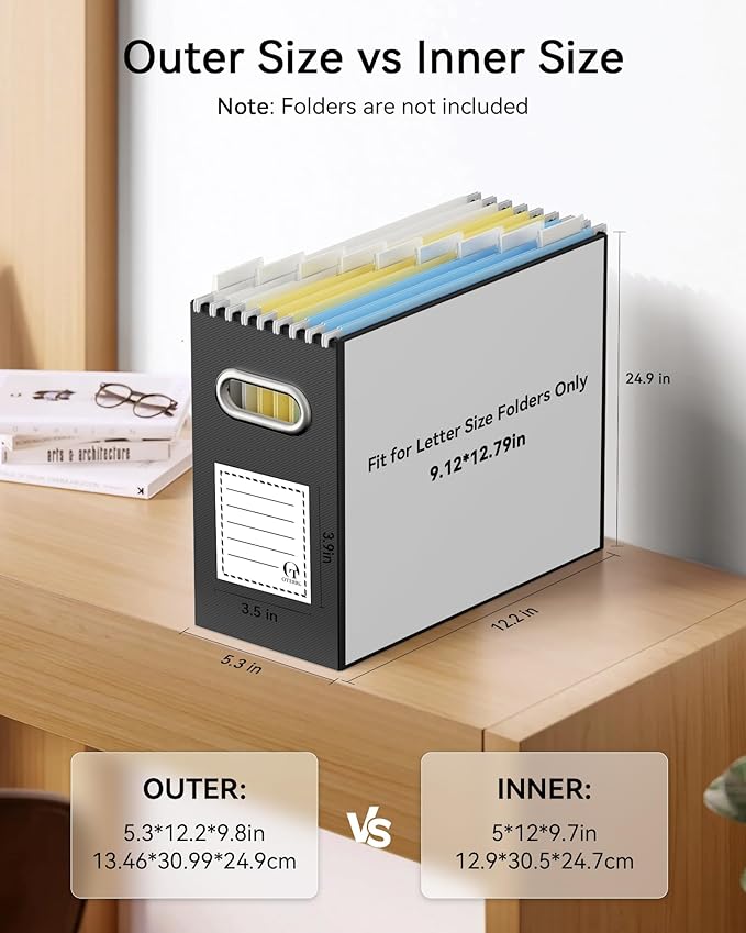 Oterri Cardboard File Organizer Box for Hanging File Folders Letter Size,File Box for Computer Desk,File Cabinet,Working Home,Office,Classroom(Black, Letter Size - 6 Packs)