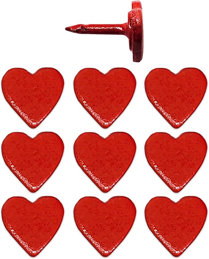 Mini Red Heart Push Pins - Mini Red Metal Heart Map Pins - for Cork Board, Maps, or Lapel Pin Use - Designed in USA - Set of 10