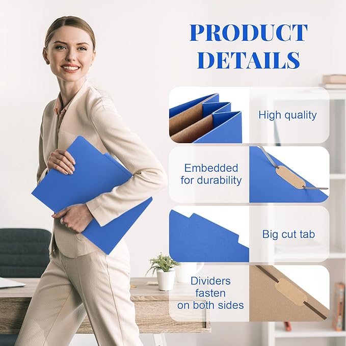 Skyygemm 12 Pcs Classification Folders Letter Size, 2 Pocket Dividers Pressboard File Folder with Fasteners, Expanding File Organizer Bulk for Teachers, Clergy, Office, Church, Christmas (Dark Blue)