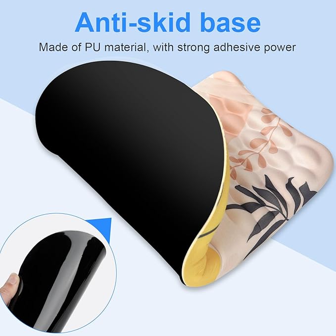 Ergonomic Wrist Mouse Pad with Massage Design, Wrist Rest Pain Relief Mousepad with Memory Foam Non-Slip PU Base, Mouse Pad with Wrist Support for Wireless Mouse & Desk,Y Boho Leaves