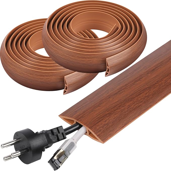 20 FT Floor Cord Cover, Cord Covers for Wires on Floor, Cord Protector, Floor Cable Cover, Hide Extension Cord Covers for Floor, Cable Cavity: 0.47" (W) x 0.29" (H) - Brown