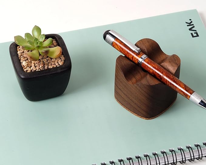Wood Pen Holder– Handmade Walnut Desk Organizer, Minimalist Pen Holder for Office, Home, Gift (MODEL-1-WALNUT)
